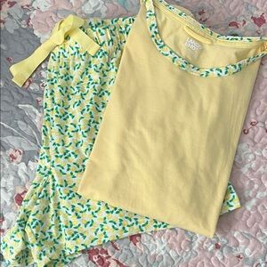 Lands' End Lemon Print Yellow Pajama Set